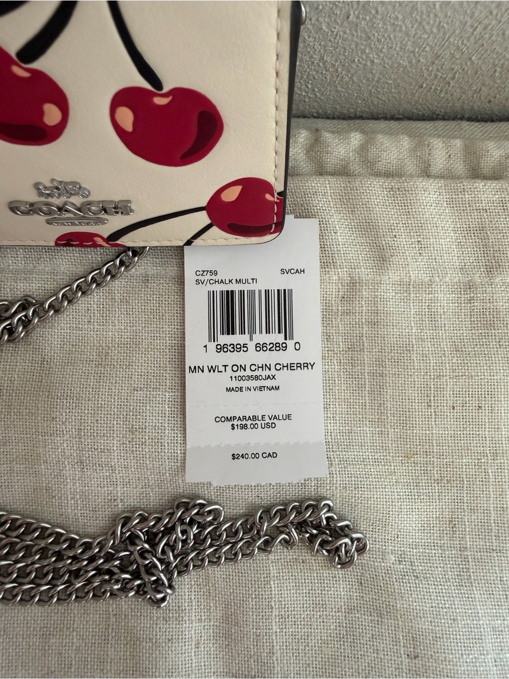 Coach Mini Wallet Chain Cherry Print Crossbody NWT - Picture 8 of 9